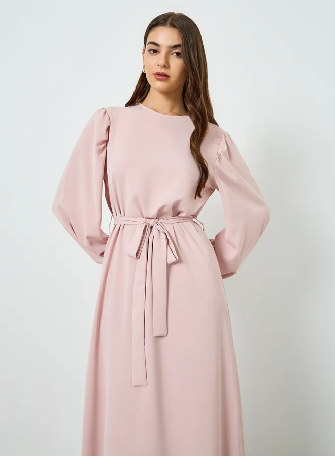 تايك تو فستان ماكسي نسائي وردي بأكمام بالون وخط